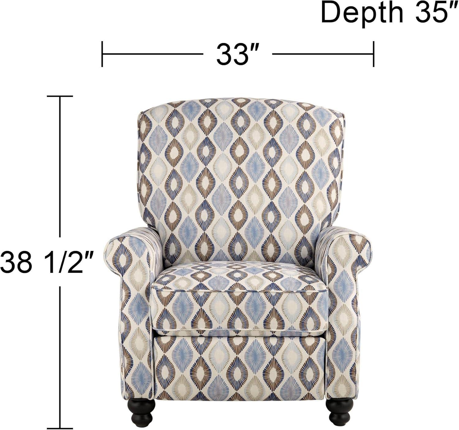 Elm Lane Blue Diamond Recliner Chair Modern Armchair Comfortable Push Manual Reclining Footrest for Bedroom Living Room Reading Home Relax Study Den