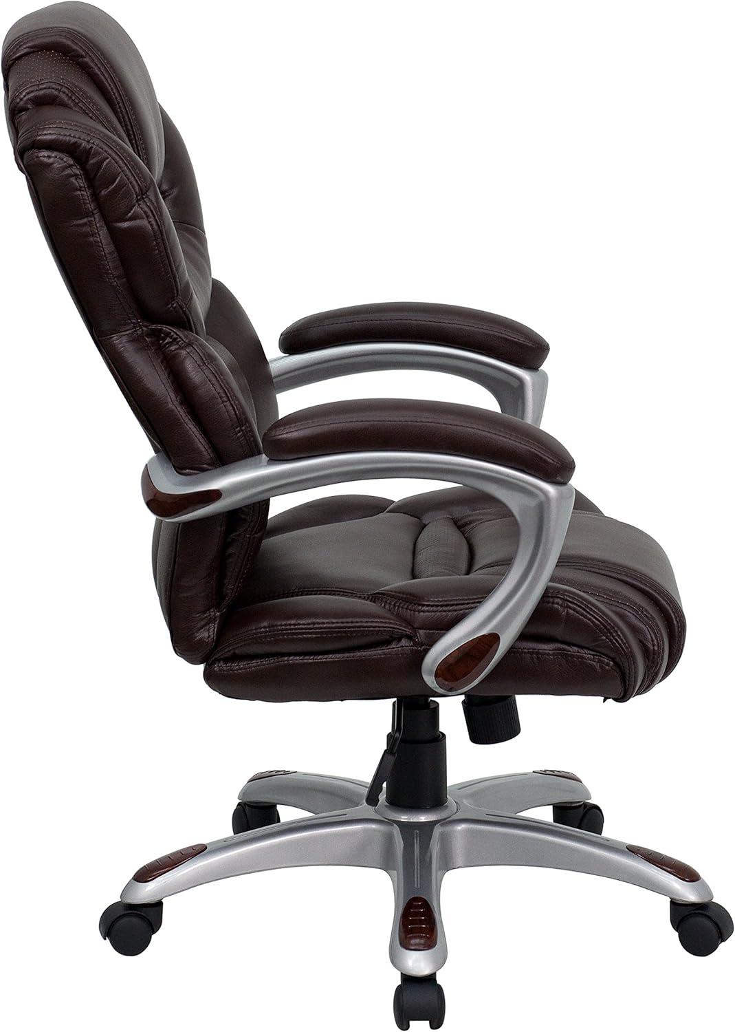 High Back LeatherSoft Executive Swivel Ergonomic Office Chair with Accent Layered Seat and Back and Padded Arms Brown - Flash Furniture