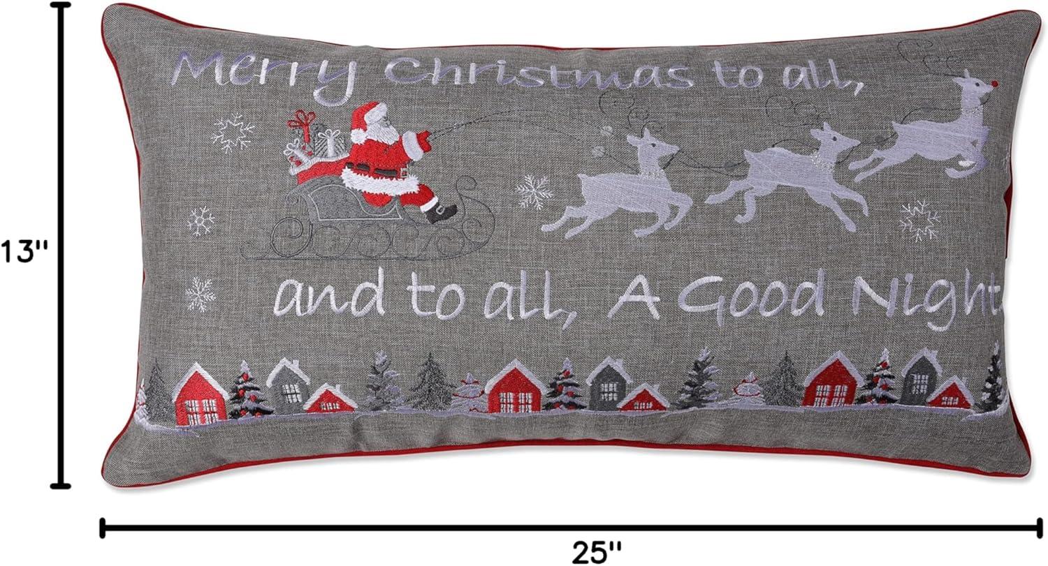 Indoor Christmas 'Merry Christmas To All' Rectangular Throw Pillow: Santa Sleigh, Embroidered - Pillow Perfect