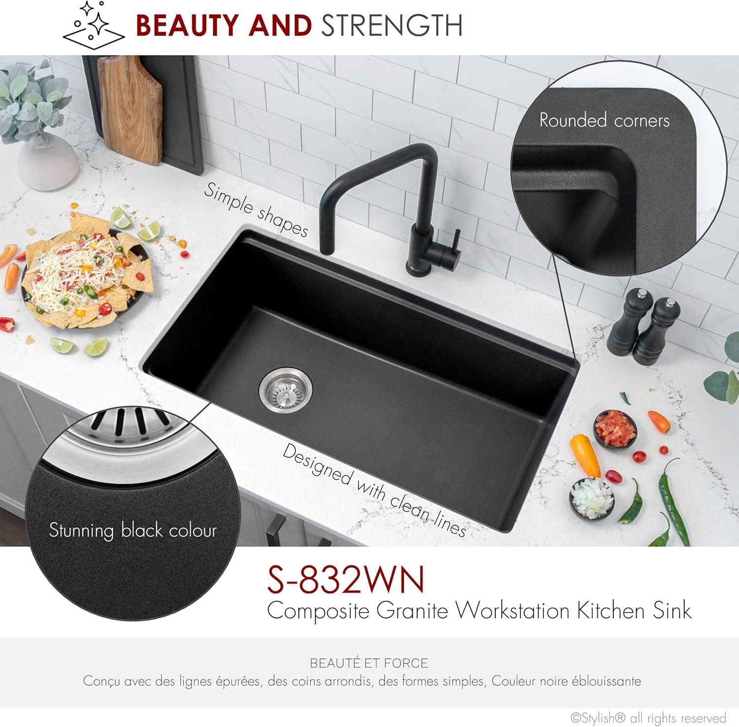Black Granite Composite Single Bowl Drop-in Kitchen Sink with Accessories