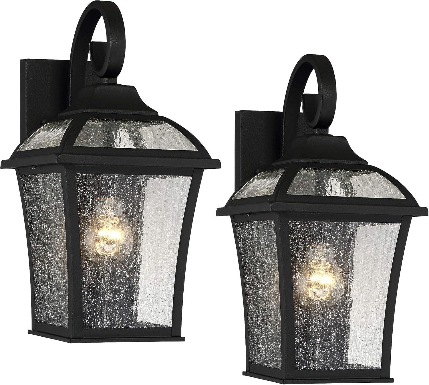 John Timberland Mosconi Rustic Outdoor Wall Lights Fixture Set of 2 Textured Black 15" Clear Seedy Glass for Post Exterior Barn Deck House Porch Yard