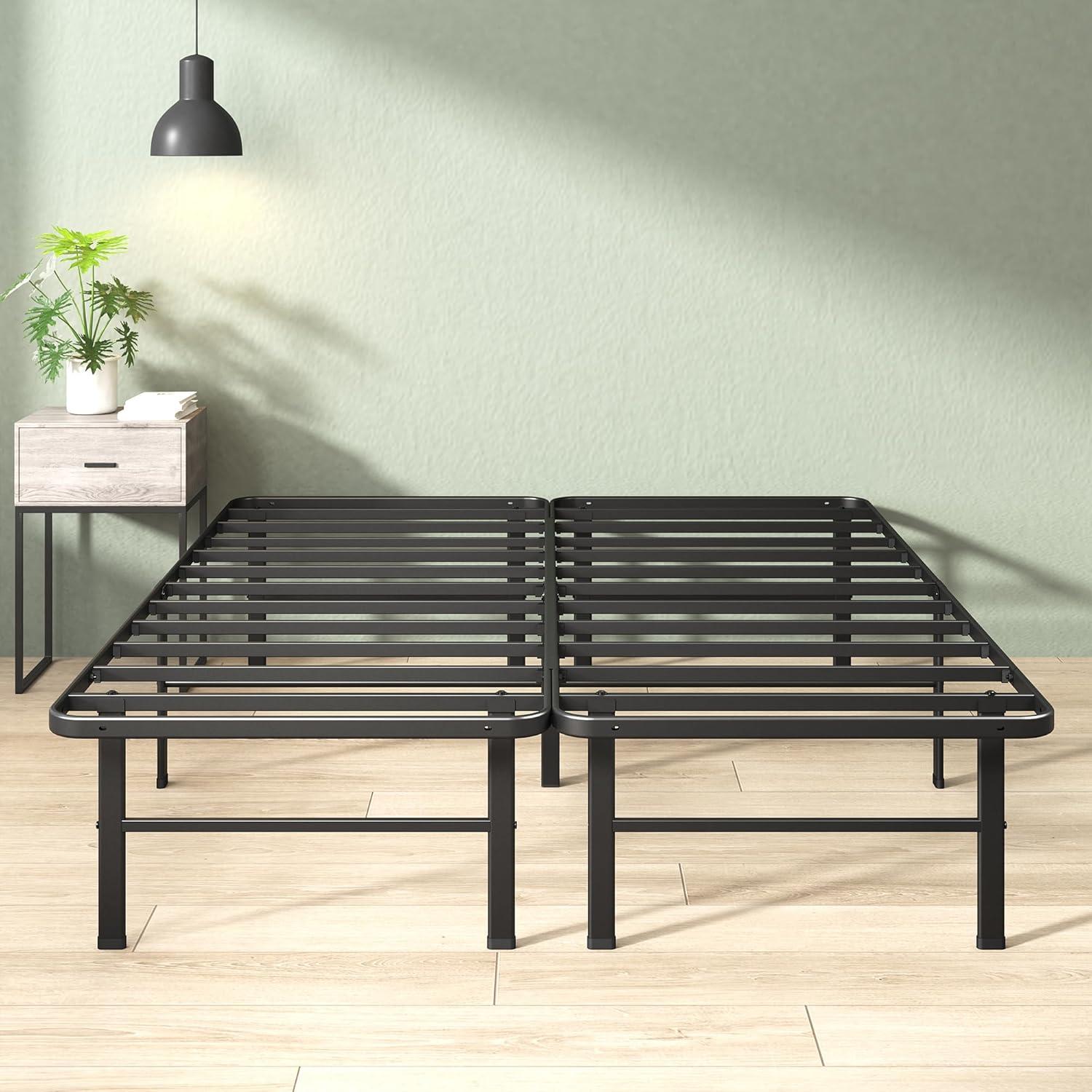 Black Painted Metal Queen Bed Frame with Slats