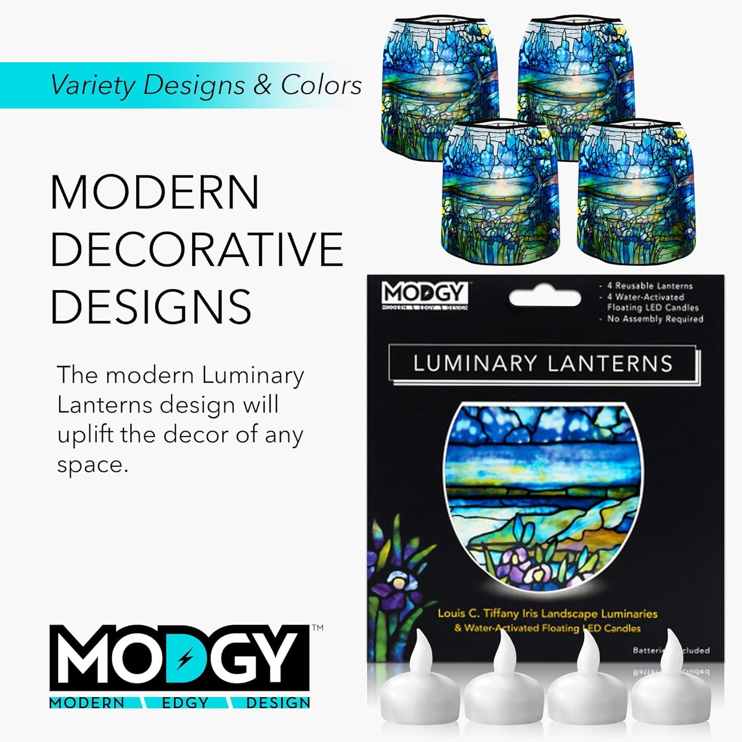 Modgy Lumizu Collapsible 4pc Luminary Lantern Set - Tiffany Iris Landscape