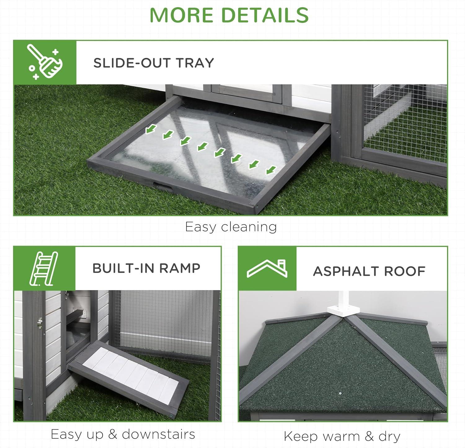 PawHut 77" Wooden Chicken Coop Hen House Poultry Cage with Weatherproof Roof, Nesting Box, Enclosed Run and Removable Tray for Outdoor Backyard