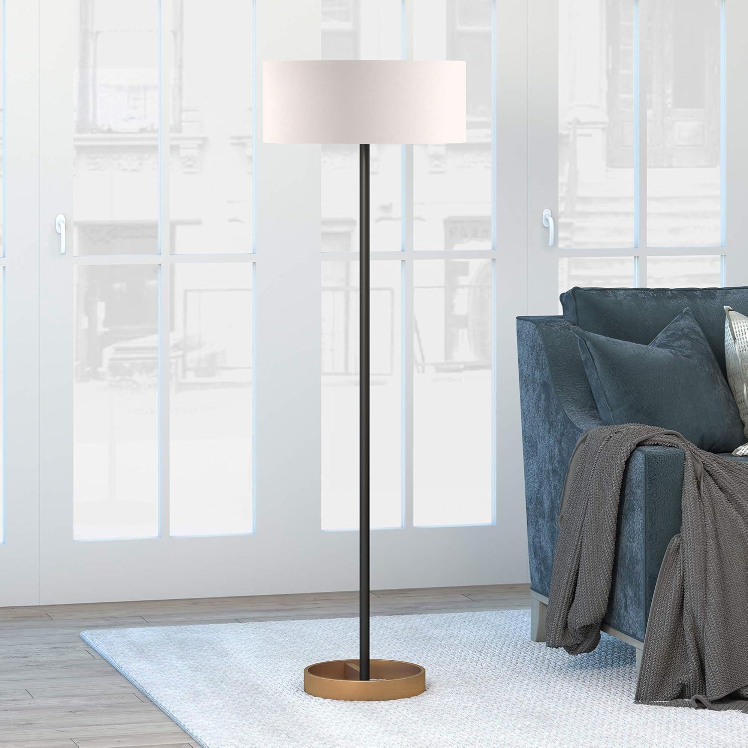 Henn&Hart 20" Matte Black/Brass Metal/Fabric Floor Lamp