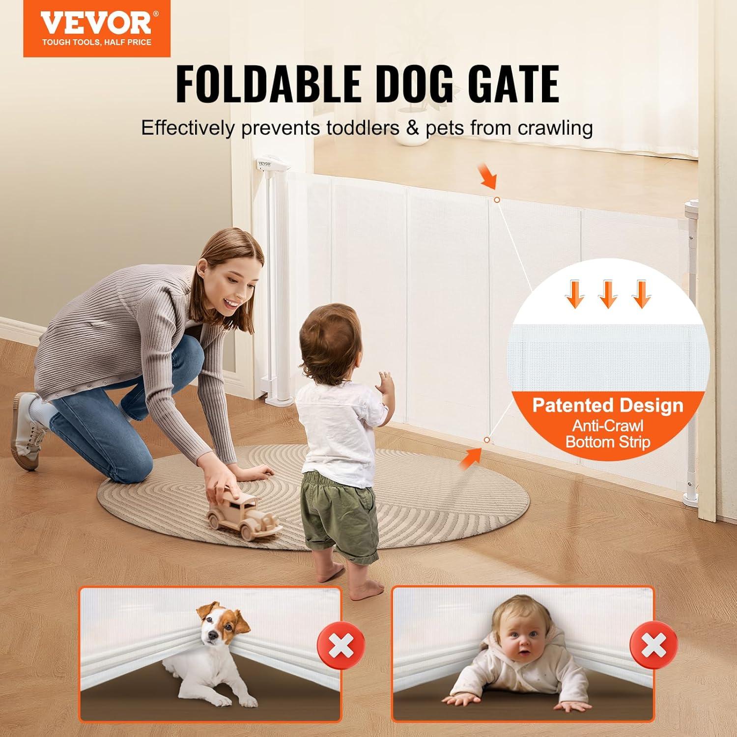 VEVOR VEVOR Retractable Gate Black Plastic Wall Mounted Pet Gate