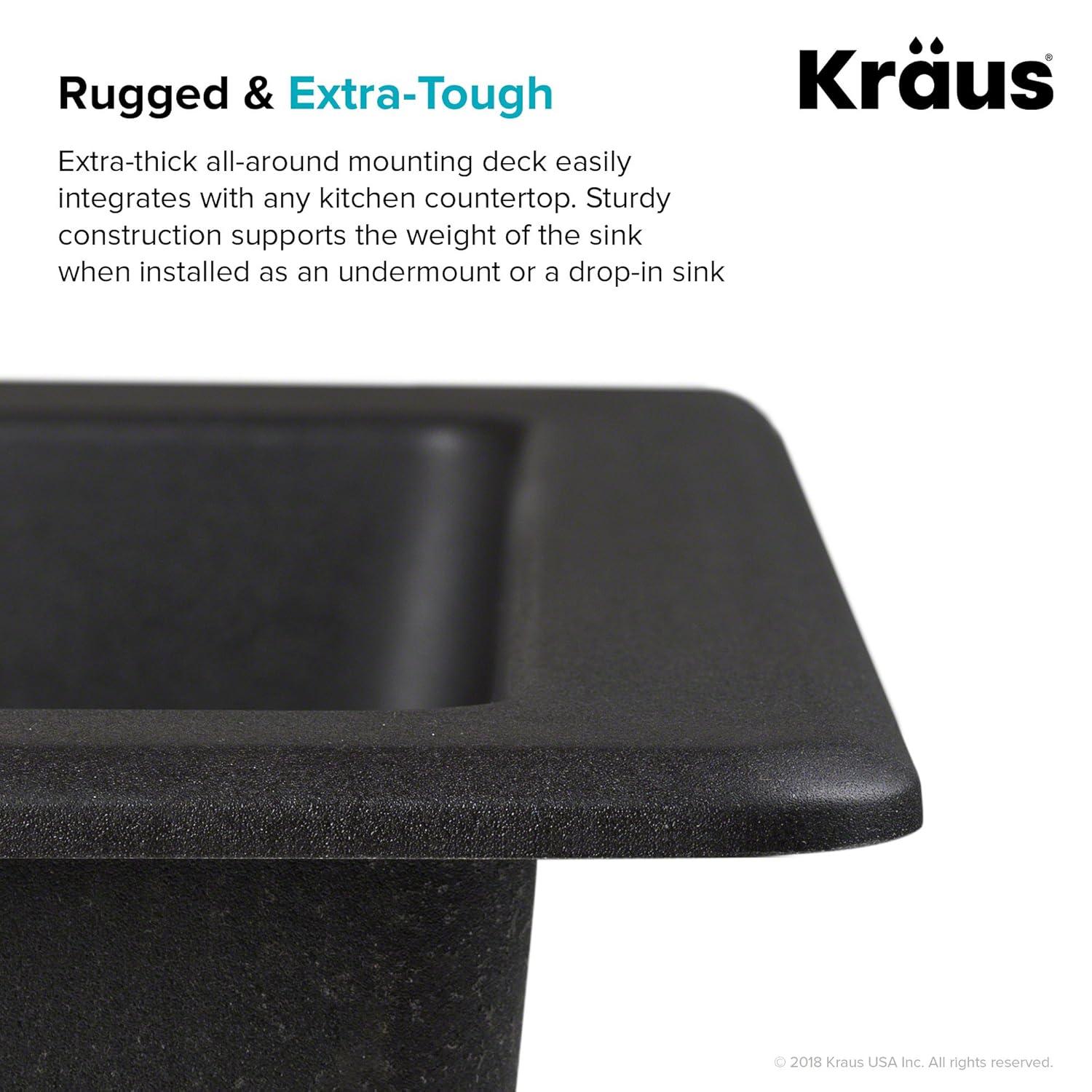 Kraus KRAUS Quarza™ 25" L Dual Mount Single Bowl Granite Kitchen Sink and Strainer KGD-441GREY-PST1-GR