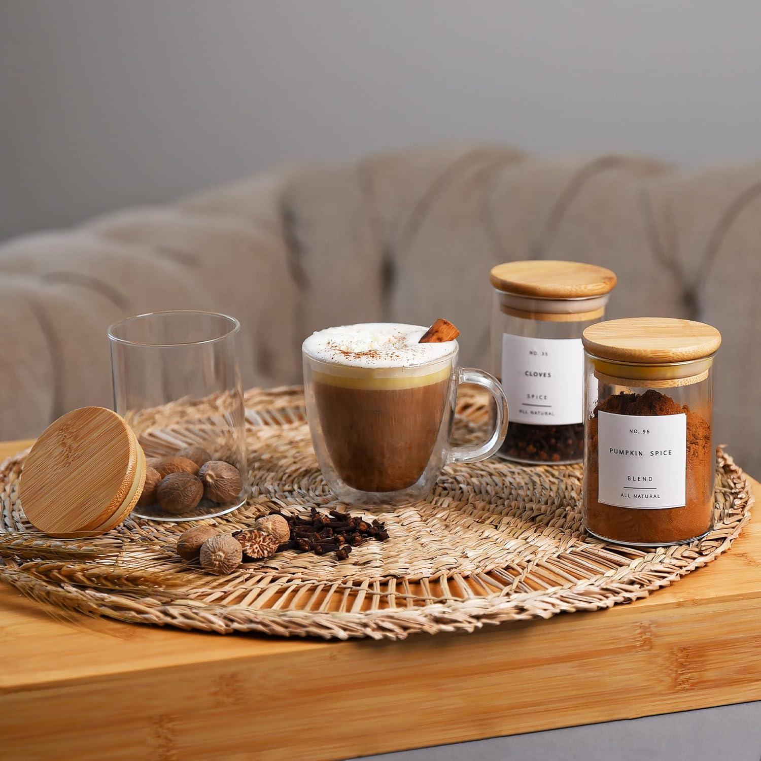 12-Piece Clear Glass Spice Jars with Bamboo Lids