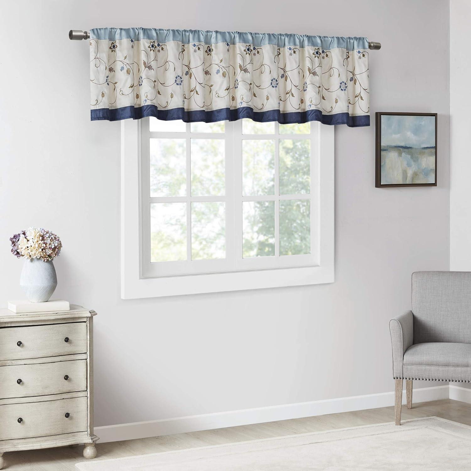 Serene Floral Embroidered 50'' W Window Valance