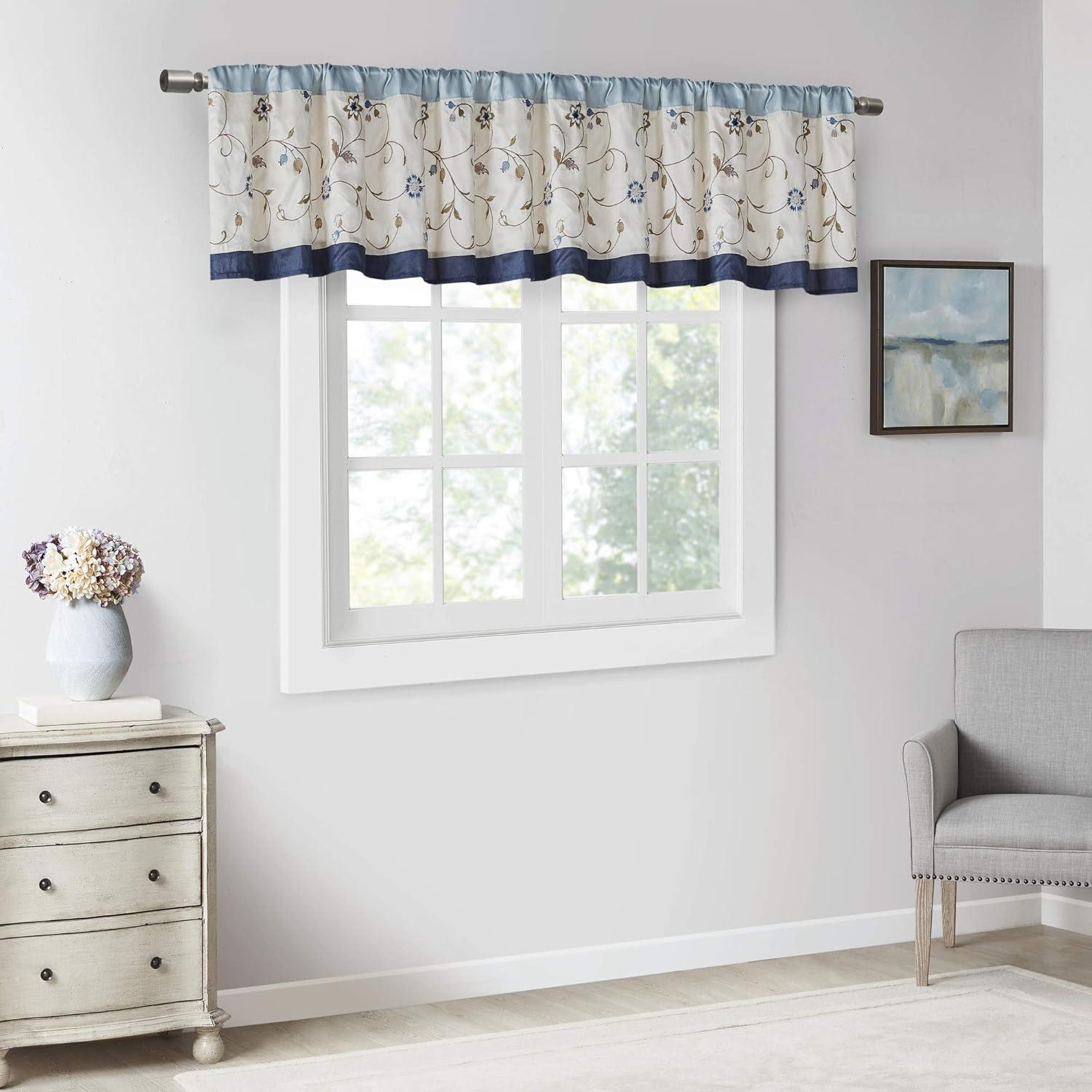 Madison Park Serene Floral Embroidered 50'' W Single Window Valance