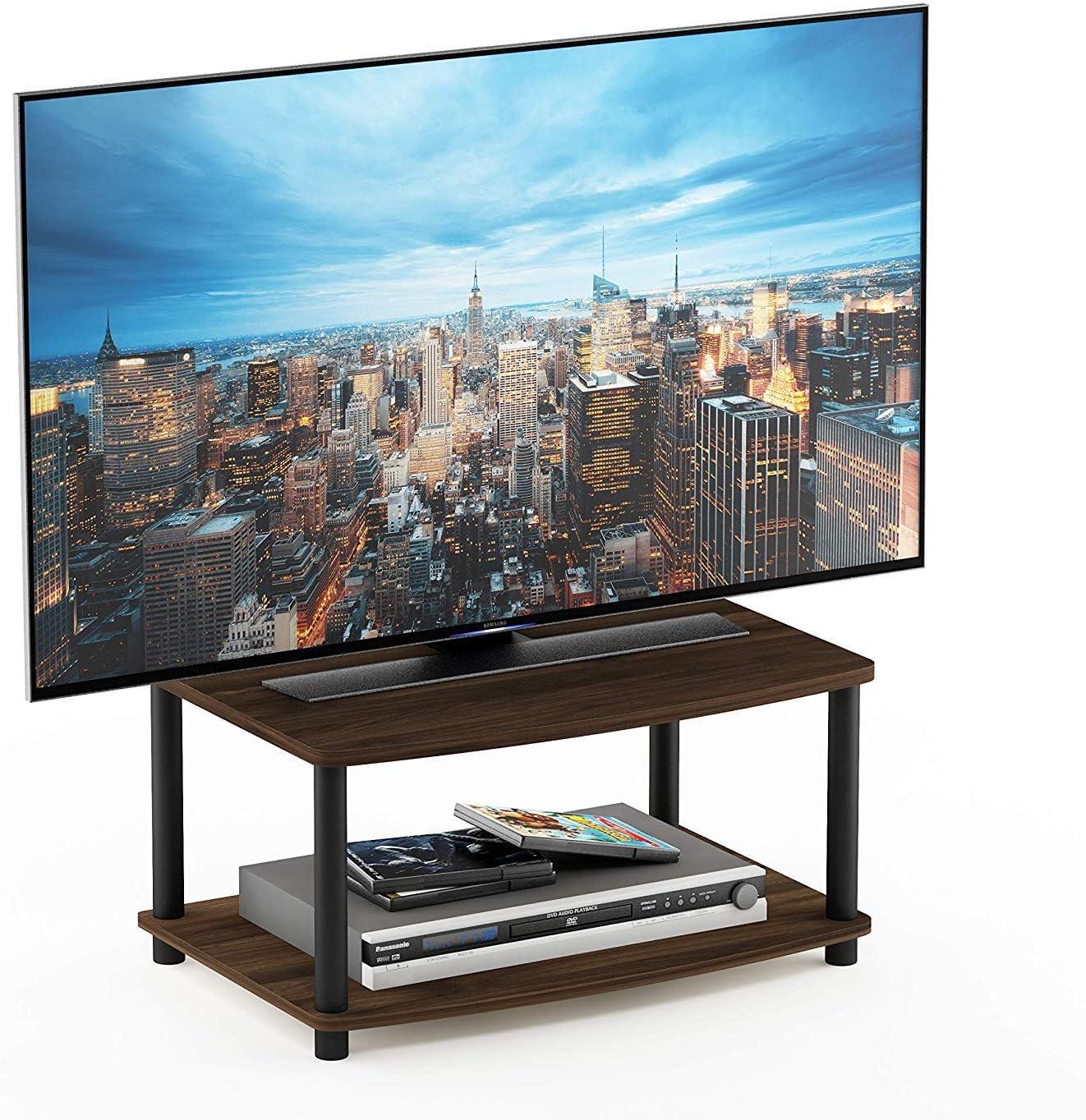 Furinno Turn-N-Tube No Tools 2-Tier Elevated TV Stand, Columbier Walnut/Black