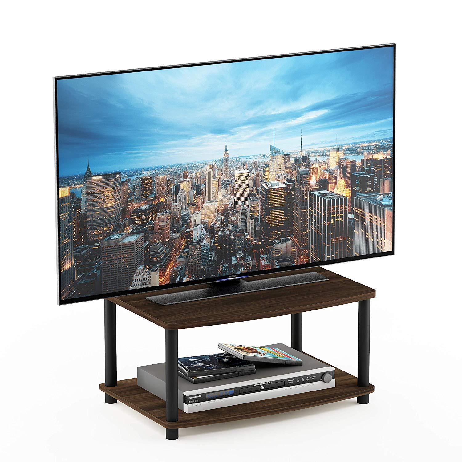 Furinno Turn-N-Tube No Tools 2-Tier Elevated TV Stand, Columbier Walnut/Black
