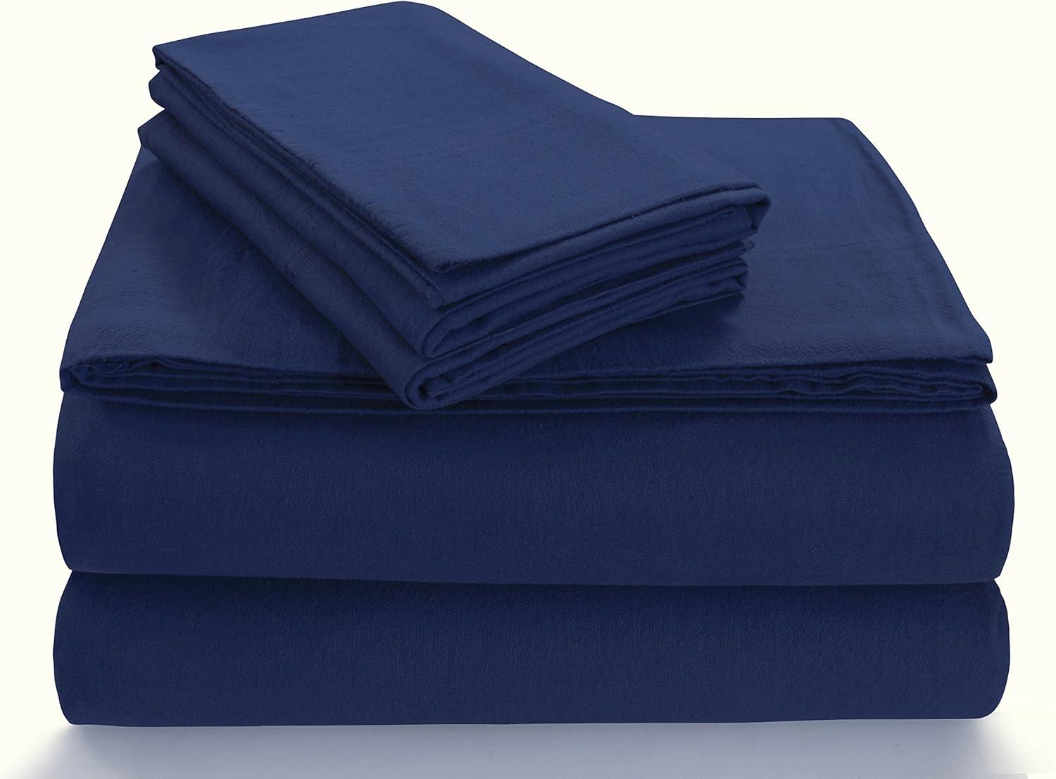 MARWAH CORPORATION Cotton Flannel Extra Deep Pocket Bed Sheet Set with Oversize Flat Sheet Dark Blue Full Flannel Plaid, Motif Traditional, Casual