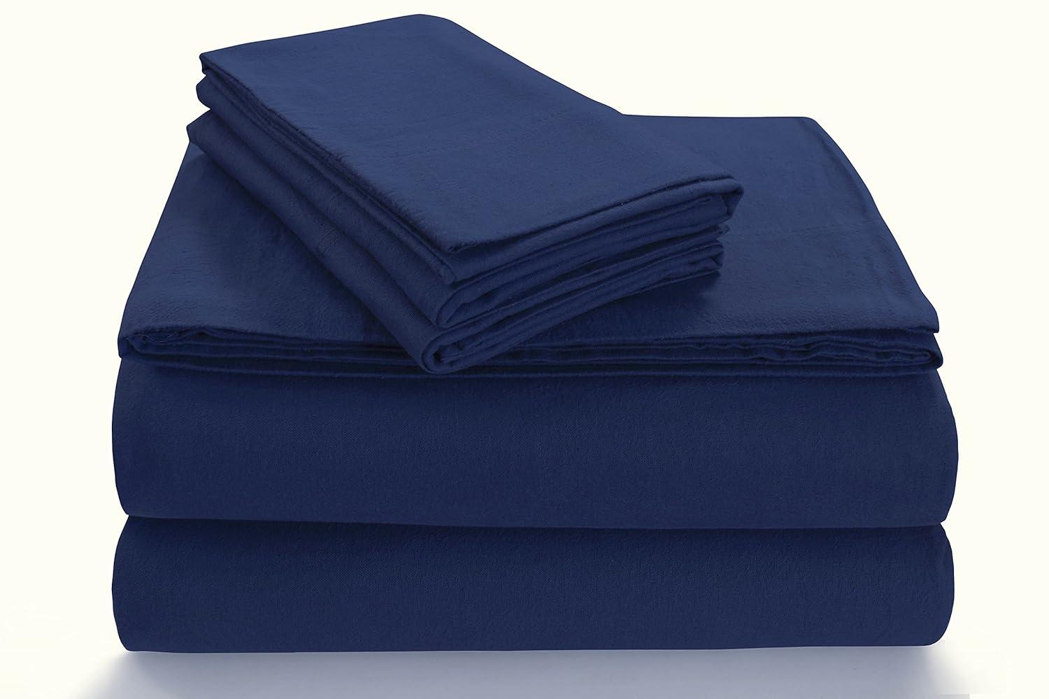 MARWAH CORPORATION Cotton Flannel Extra Deep Pocket Bed Sheet Set with Oversize Flat Sheet Dark Blue Full Flannel Plaid, Motif Traditional, Casual