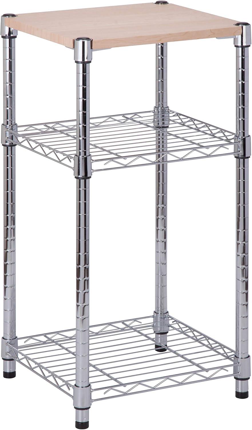 Honey-Can-Do 3 Tier Chrome Shelving Unit with Wood