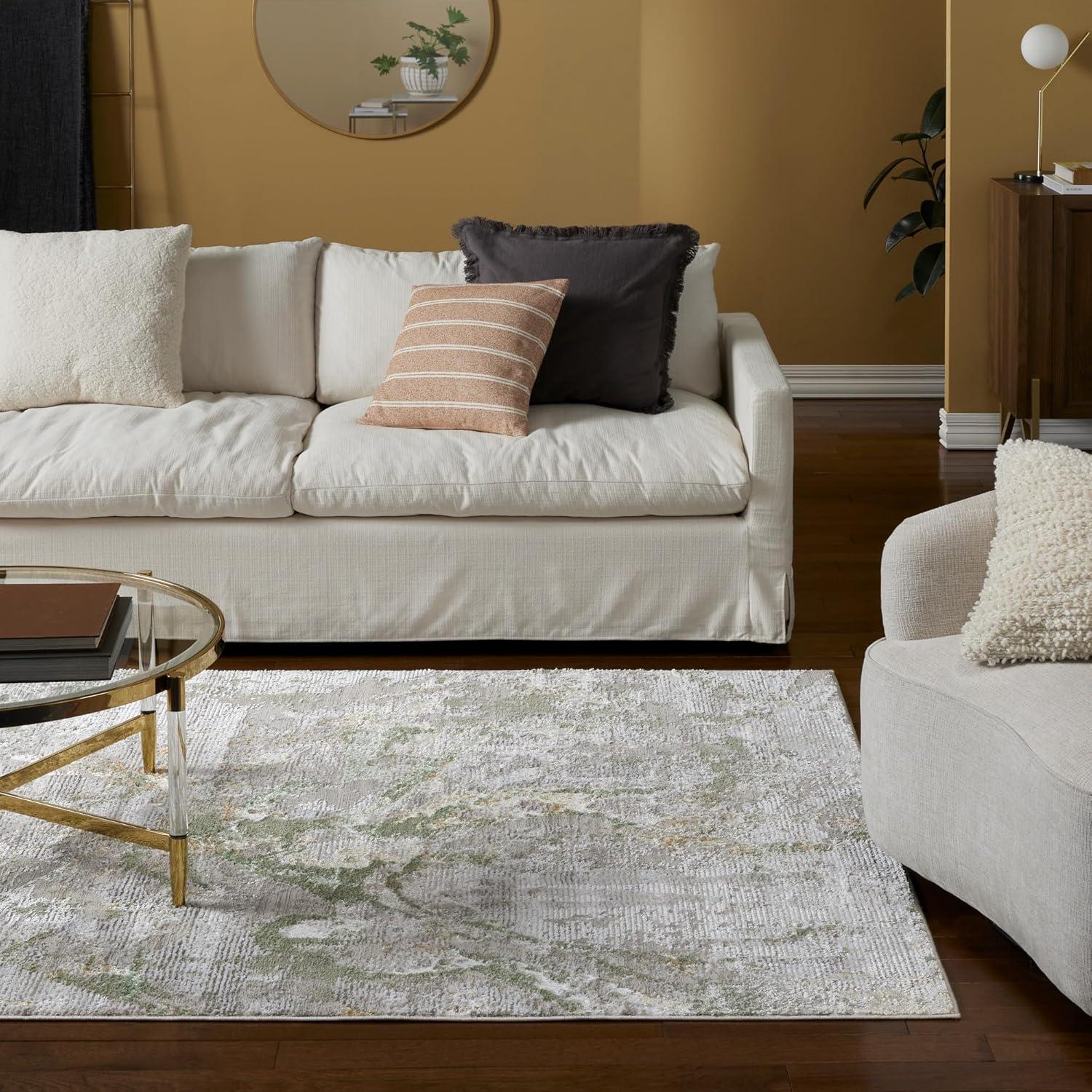 TOWN & COUNTRY LUXE Opaline Bold Marble Area Rug with Glam Metallic Ribbed Texture Pile, Sage Green