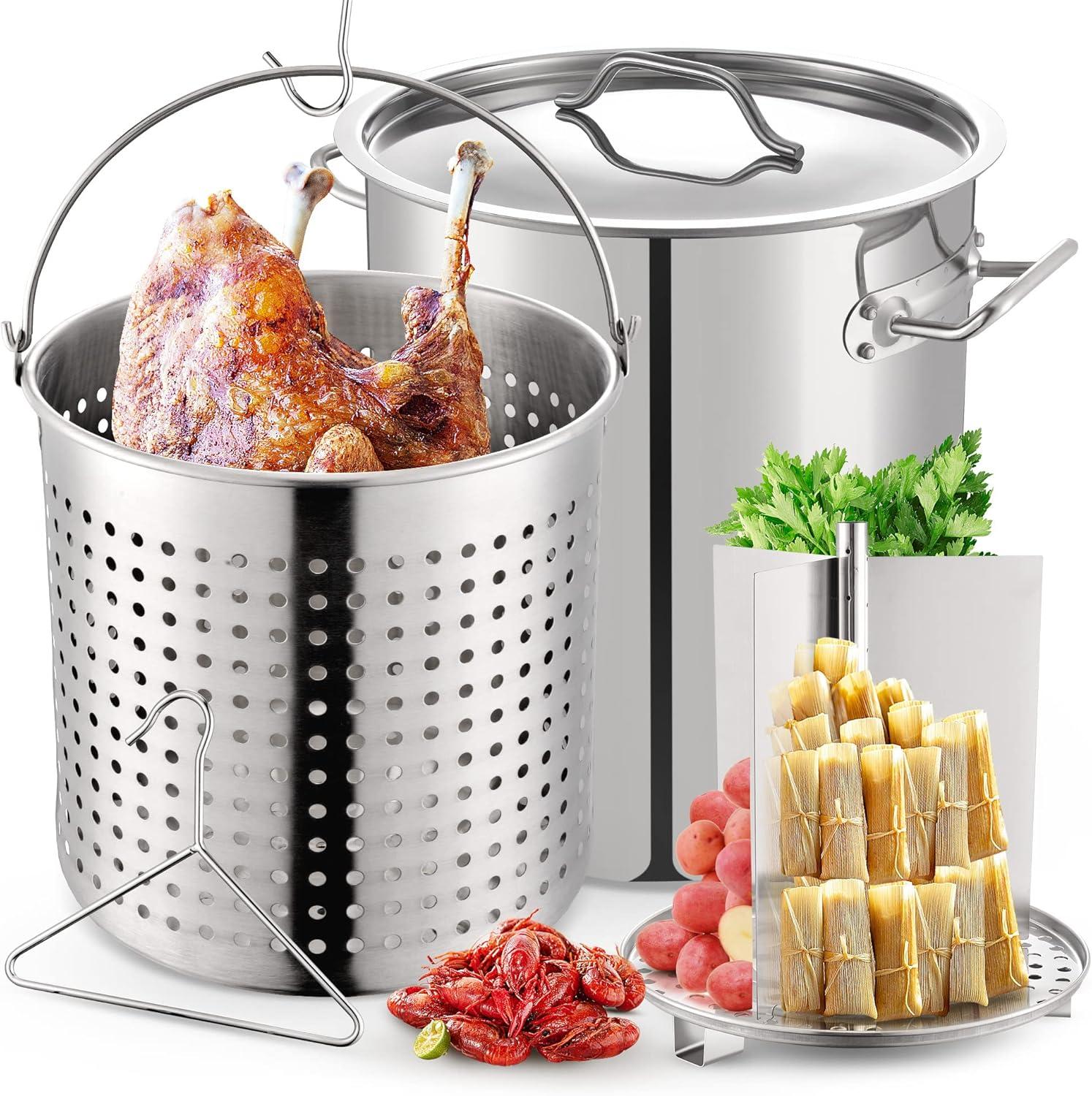 ARC USA 52QT 13Gallon Stainless Steel Stock Pot All in One Function with Basket Steamer Divider and Hook