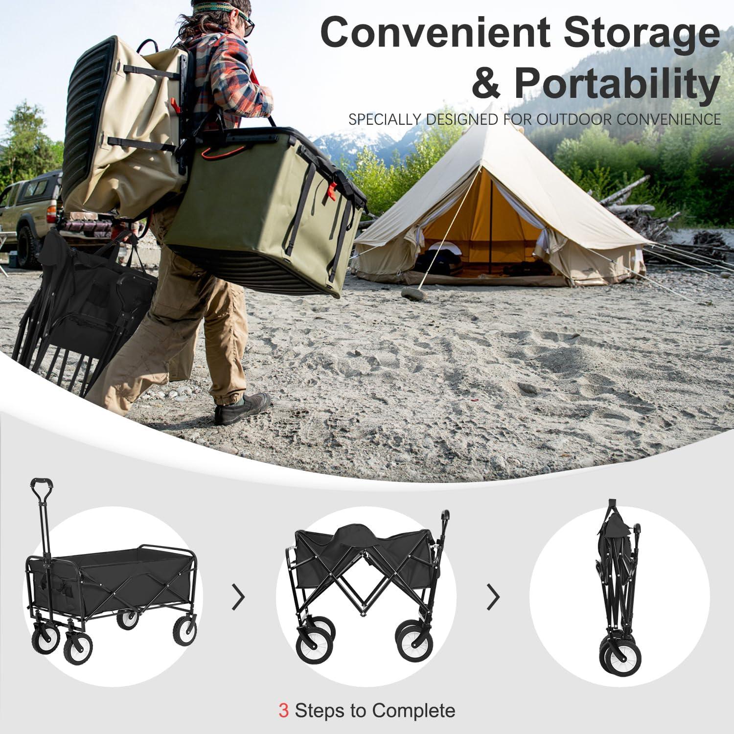 FDW Collapsible Wagon Folding Wagon Garden Cart with Large Capacity, Portable Utility Wagon Cart Heavy Duty for Beach Camping Shopping Garden