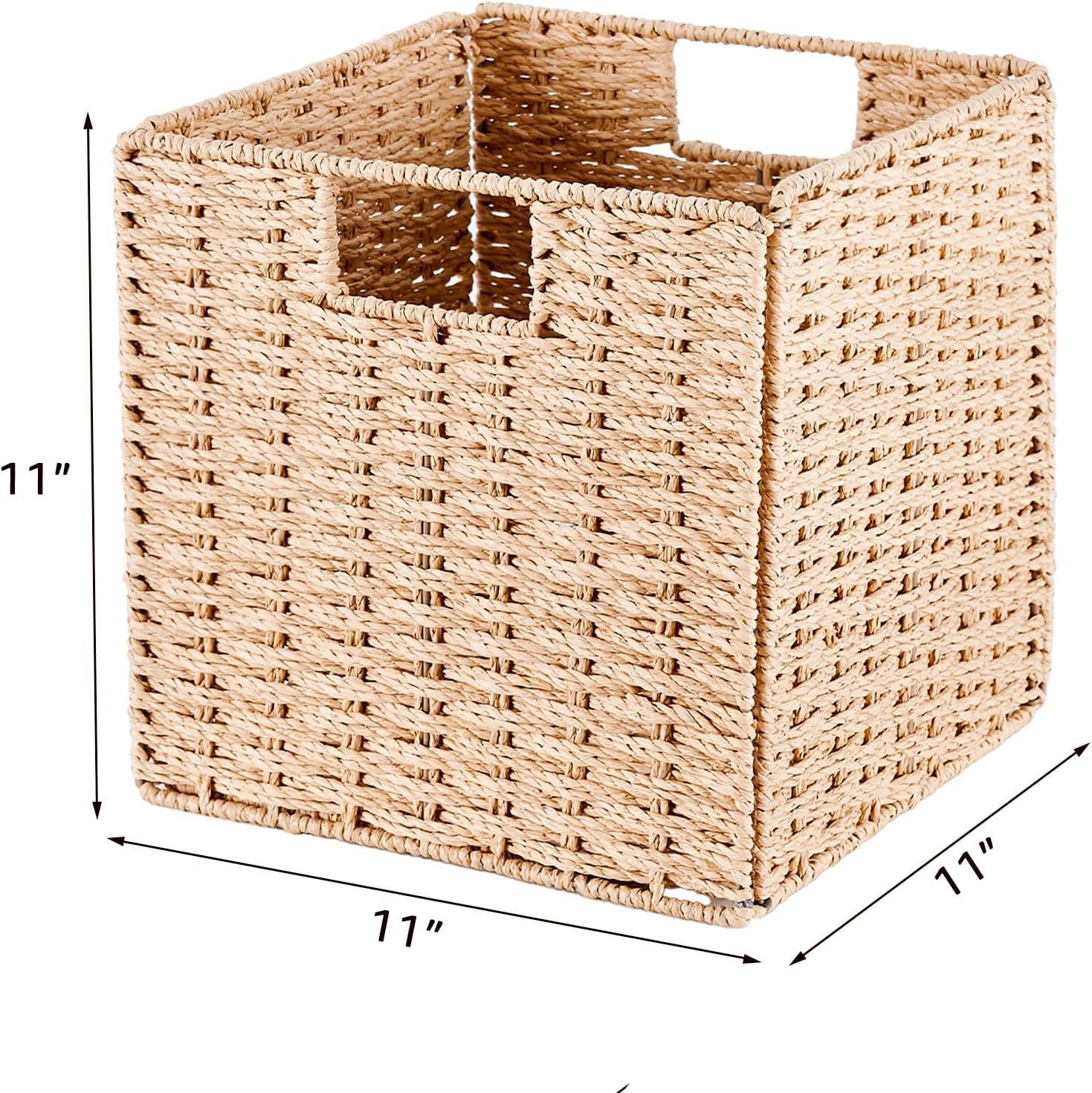 Natural Wicker Rectangular Storage Baskets with Handles, Set of 4