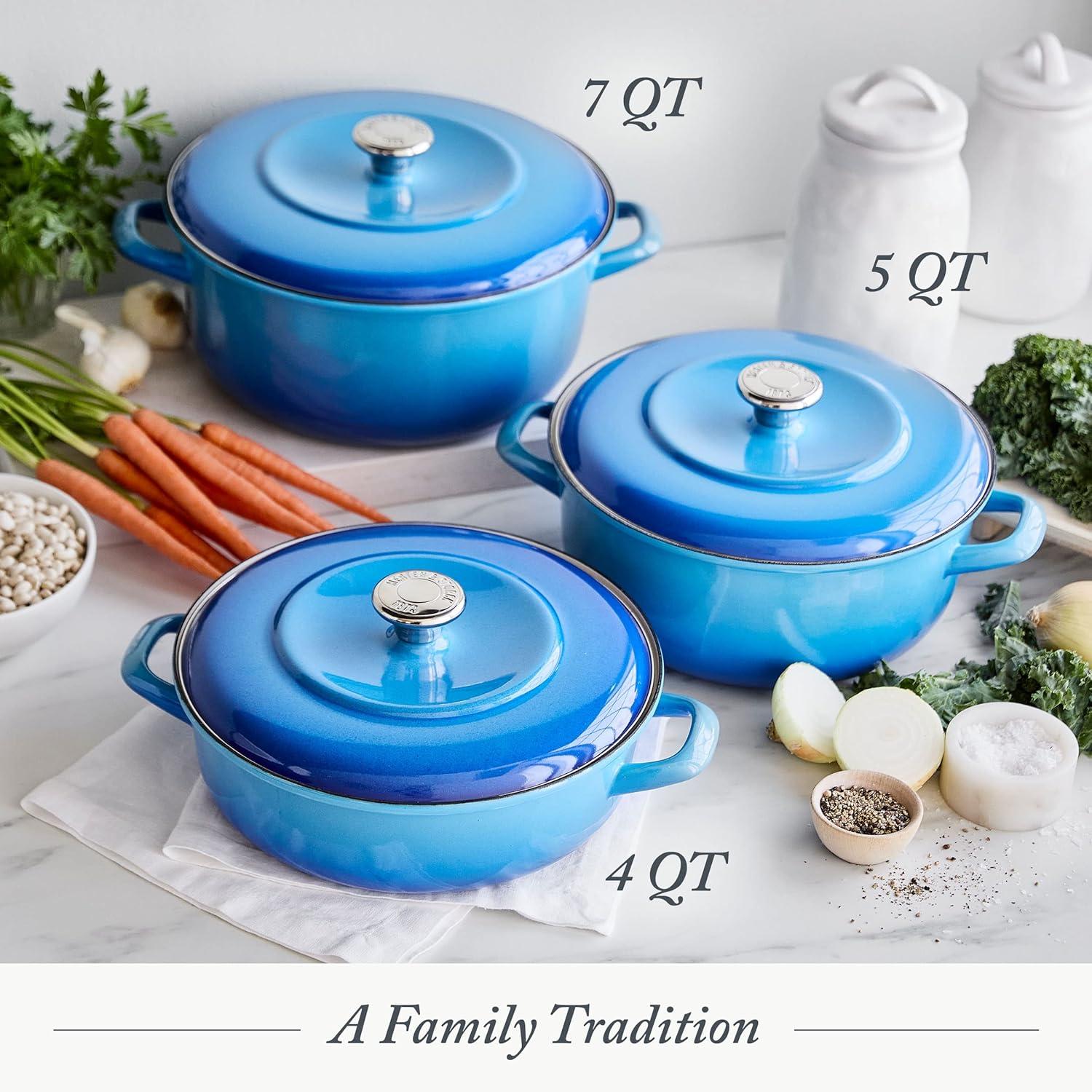 Merten & Storck 5.3qt Enameled Iron Dutch Oven Pot with Lid Azure Blue: Cast Iron, Induction Compatible, Hand Wash Only