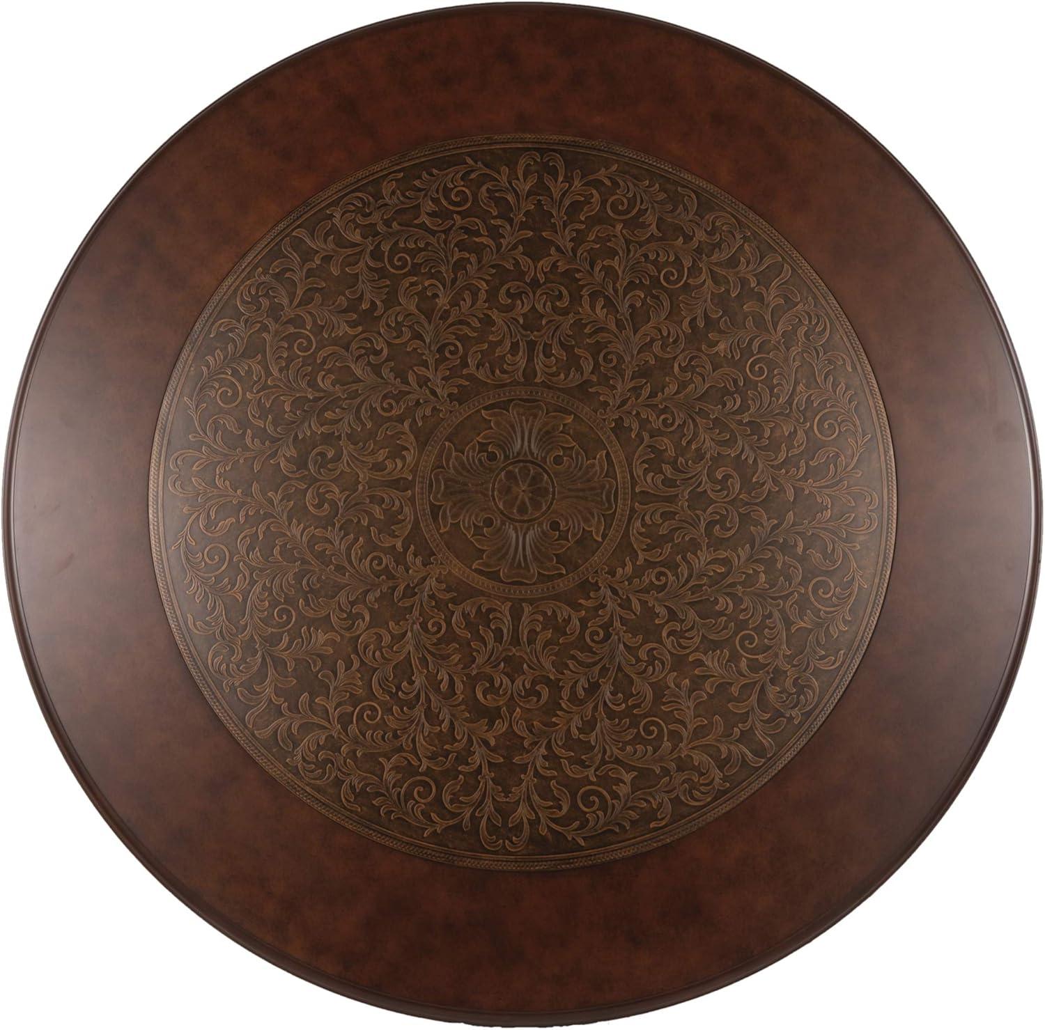 Signature Design by Ashley Rafferty Ornate Round Coffee Tabe with Decorative Metal Detail, Dark Brown