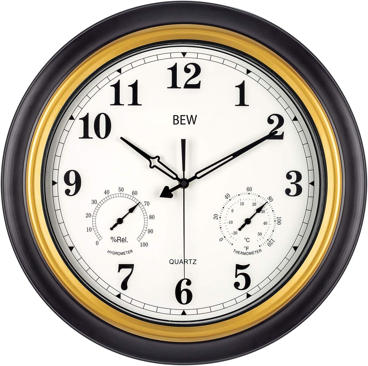 BEW 18" Quartz Retro Indoor and Outdoor Weather Station Clock, Waterproof