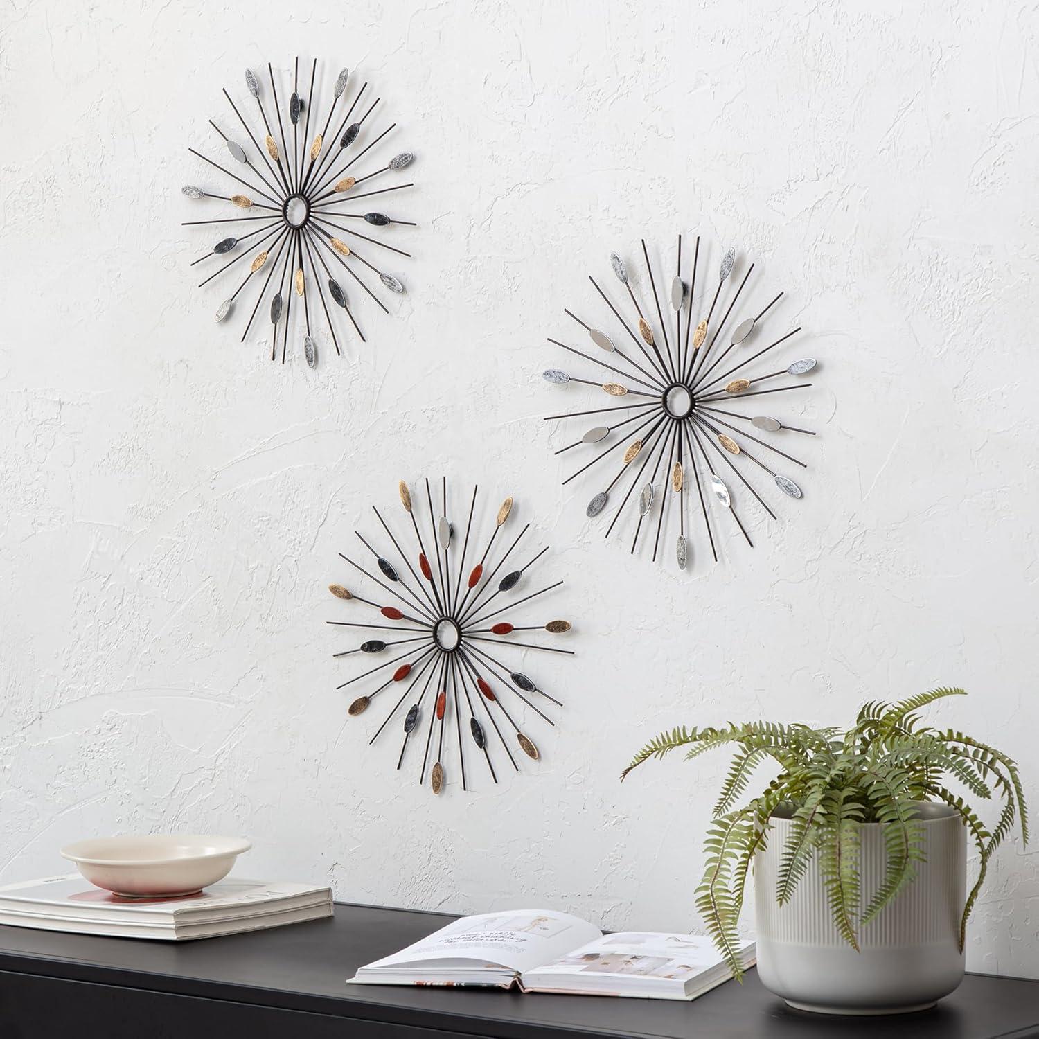 Aureaus 12" Black and Copper Metal Starburst Wall Art Set