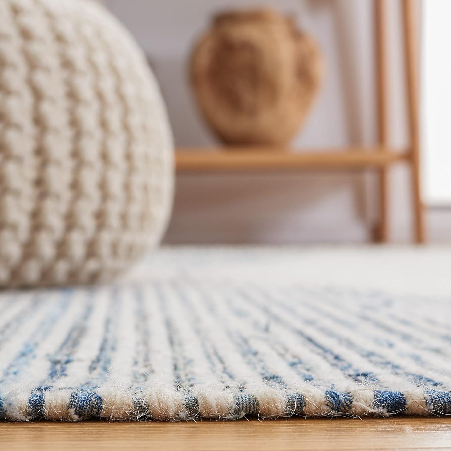 Kilim With Fringes KLM309 Flat Weave Area Rug - Blue/Ivory - 5'x8' - Safavieh