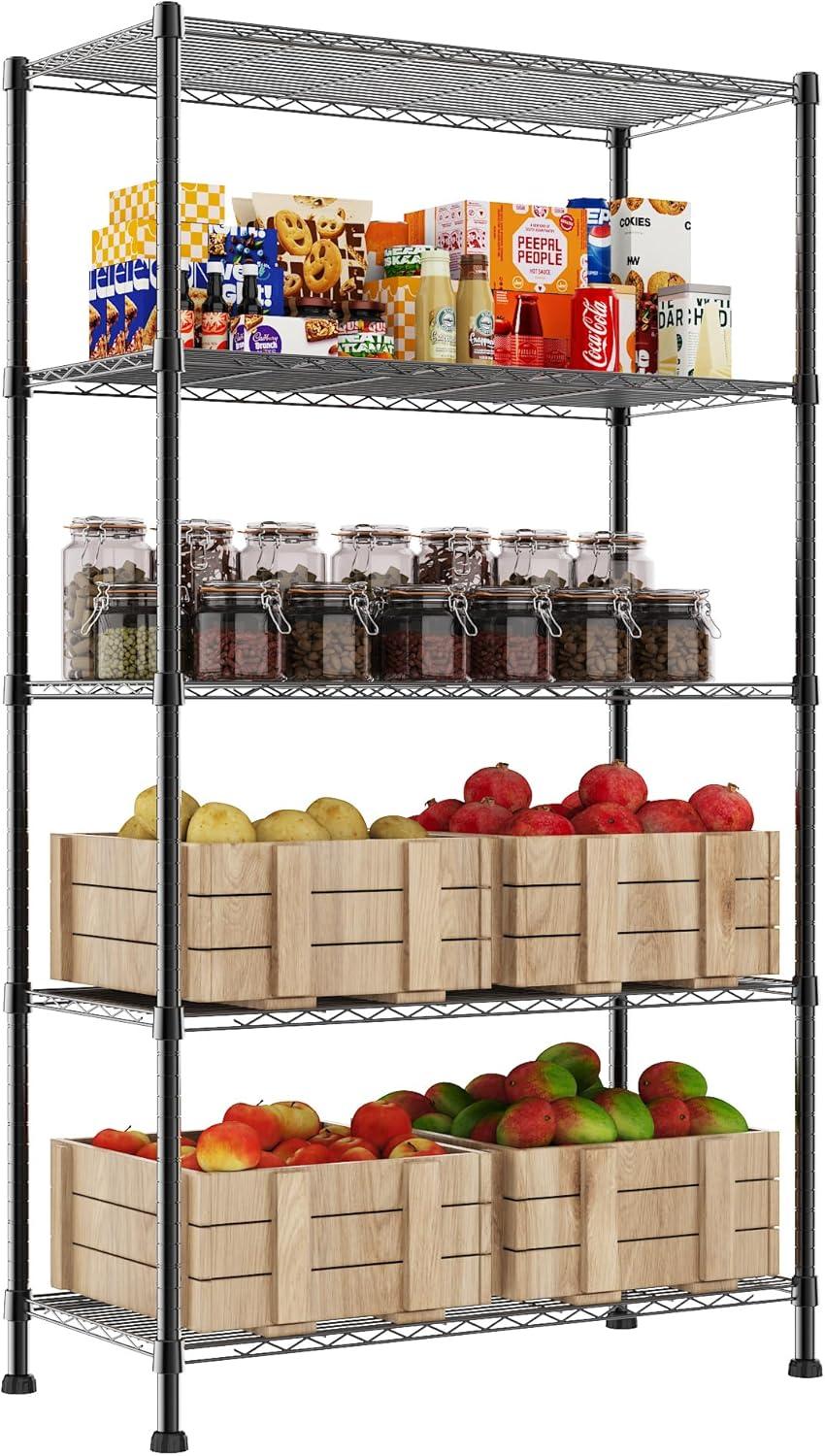 Honey-Can-Do 5-Shelf Steel Adjustable Storage Shelves, Black, Holds up to 350 lb per Shelf