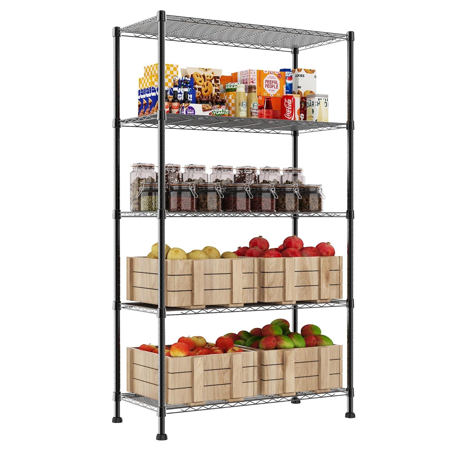 Honey-Can-Do 5-Shelf Steel Adjustable Storage Shelves, Black, Holds up to 350 lb per Shelf