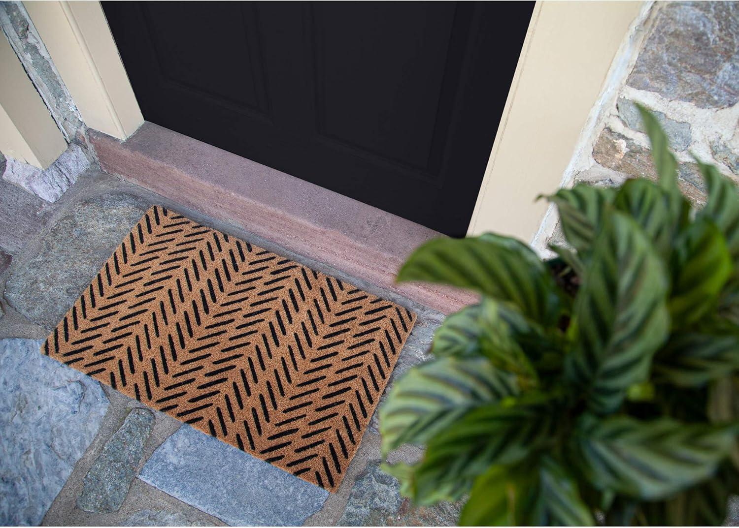 2' x 5' Fishbone Indoor/Outdoor Coir Doormat Black/Natural - Entryways