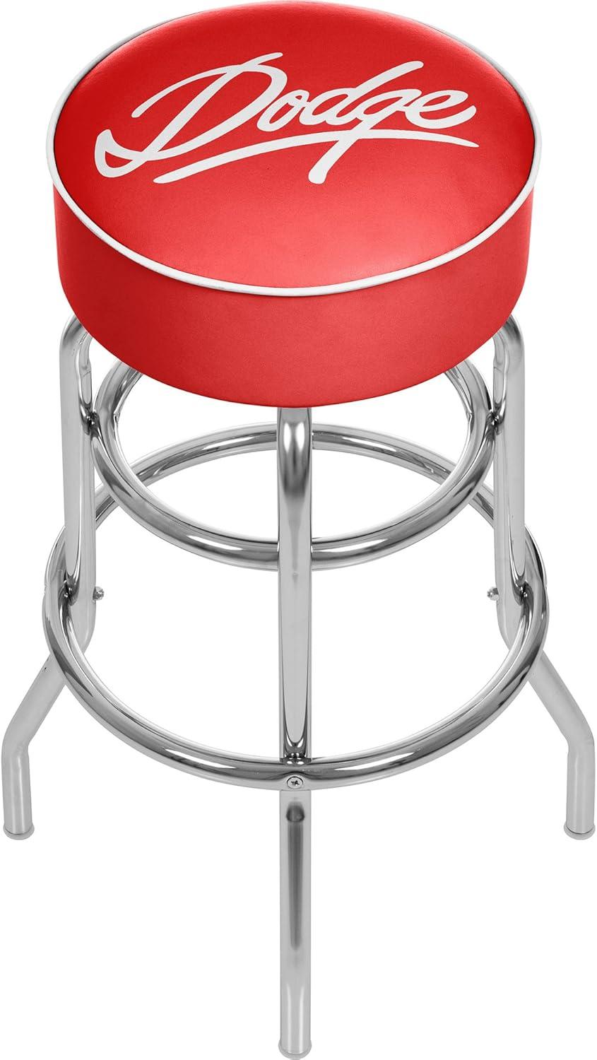 White Leather and Metal Swivel Backless Bar Stool