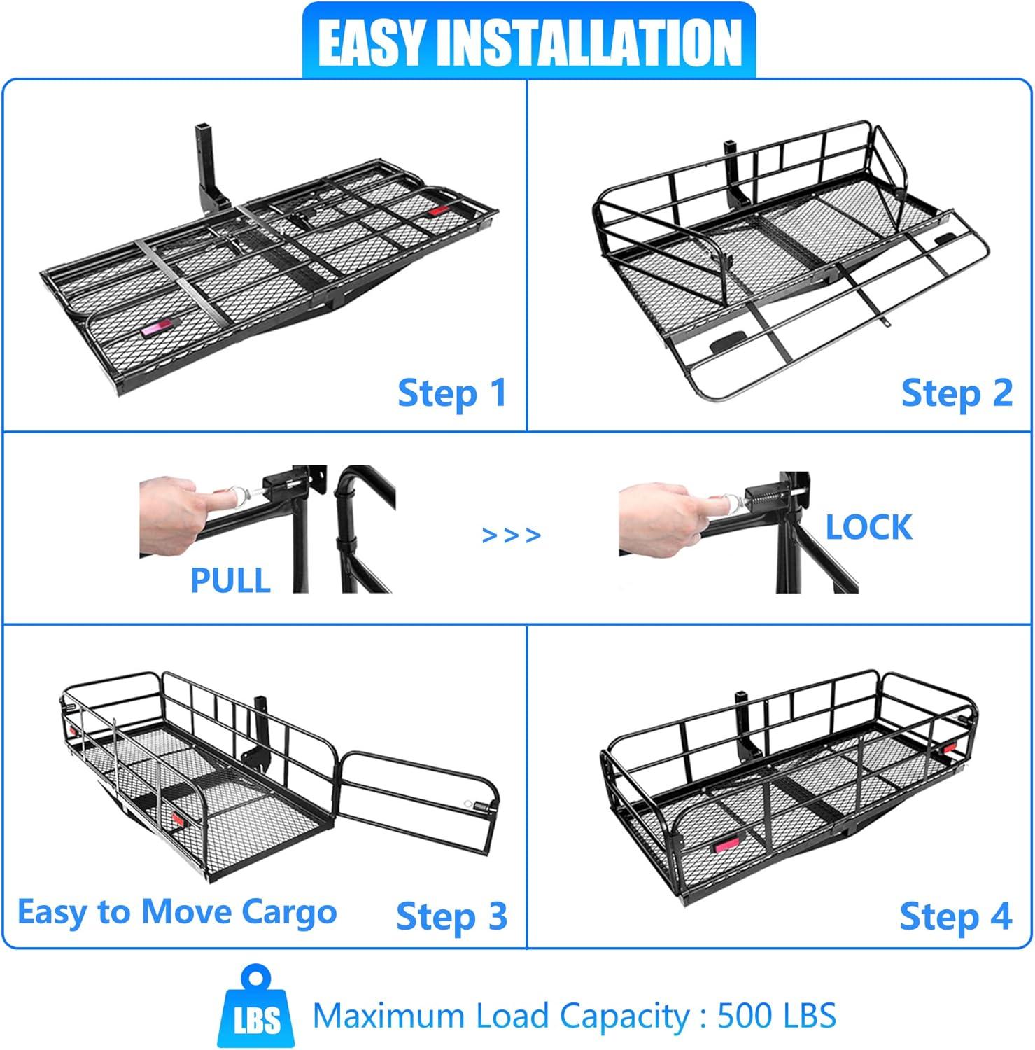 Heavy Duty Black Steel Folding Hitch Cargo Carrier 60" x 24"