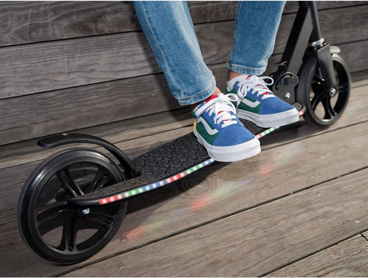 Black Adjustable LED Light-Up Kick Scooter with Wide Deck