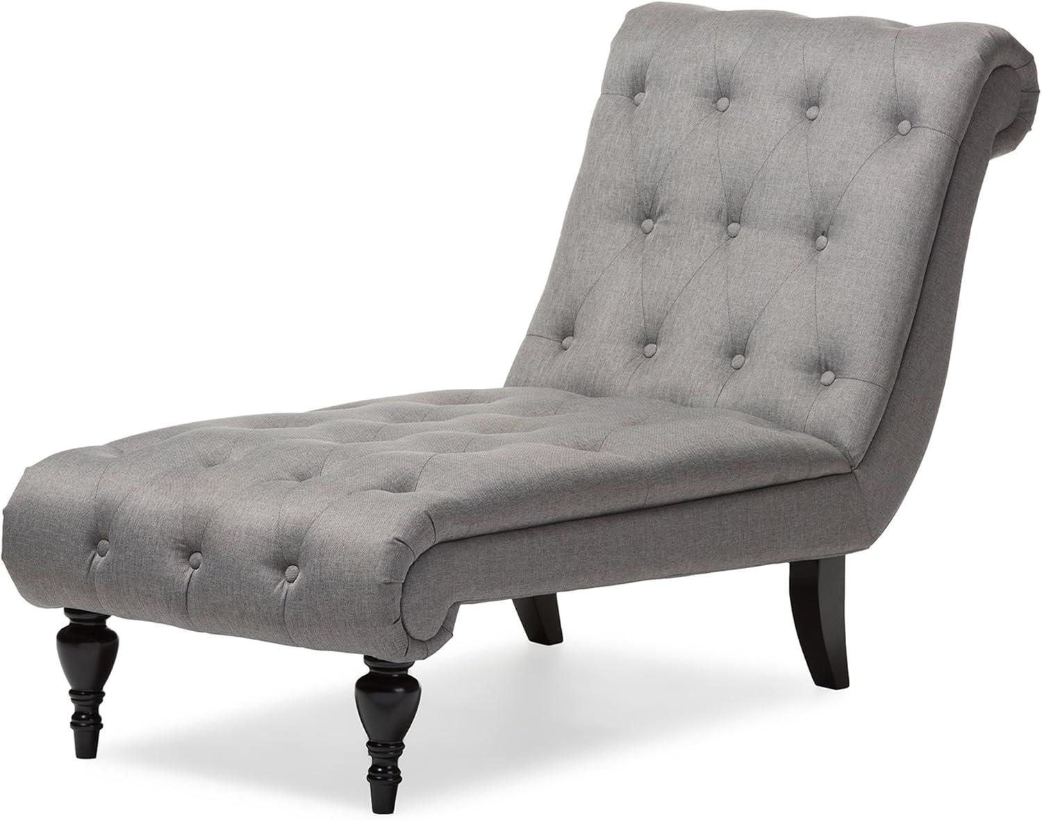 Pemberly Row Tufted Chaise Lounge in Gray and Black