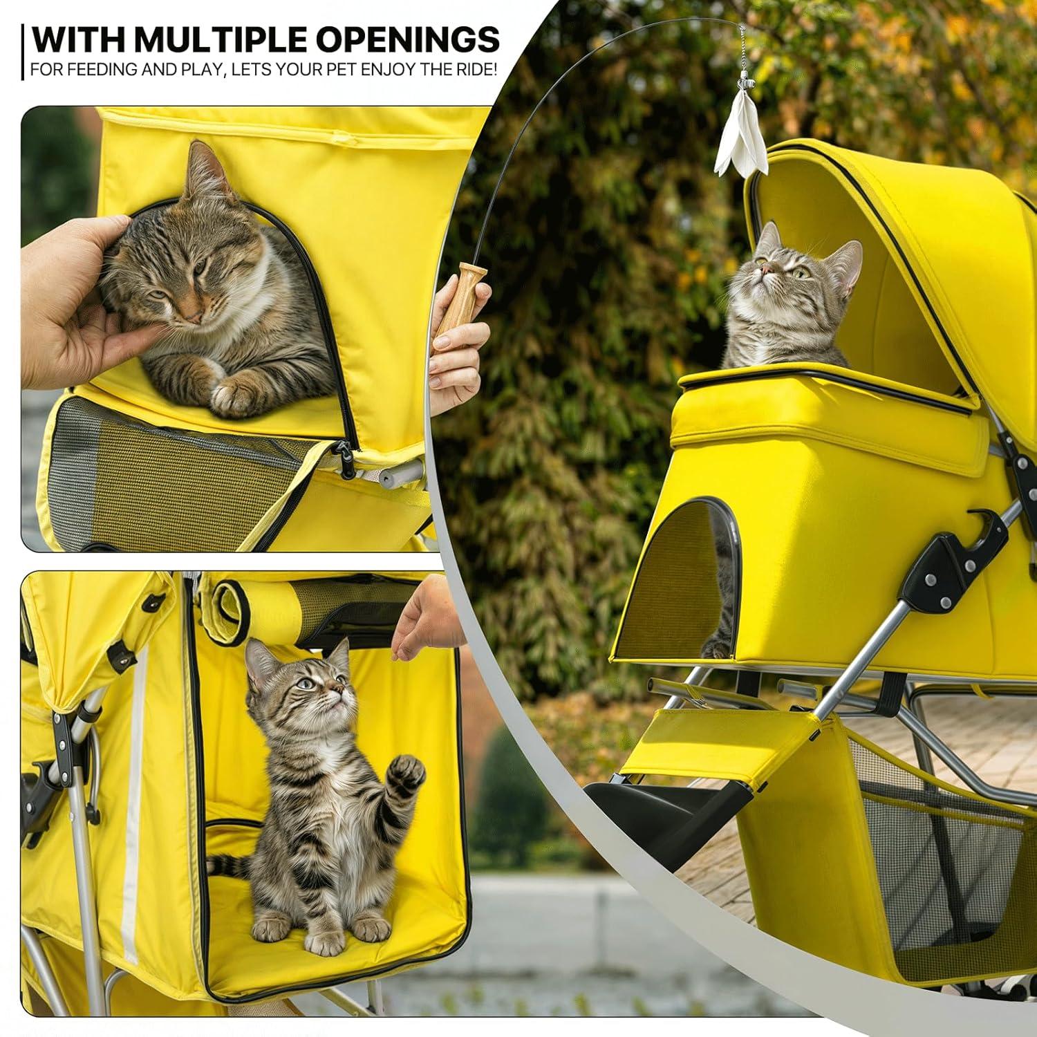 3 Wheel Folding Pet Stroller, Foldable Dog Jogger Stroller with Storage Basket, Cup Holder & Canopy