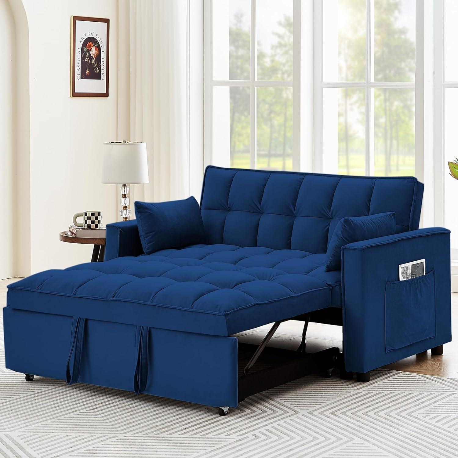 Ouyessir Convertible Sofa Bed with Pull Out Sofa Bed,55" Loveseat Sleeper Sofa Couch with Side Pockets and Pillows,Chaise Lounge Sofa for Living Room Bedroom Guest Room