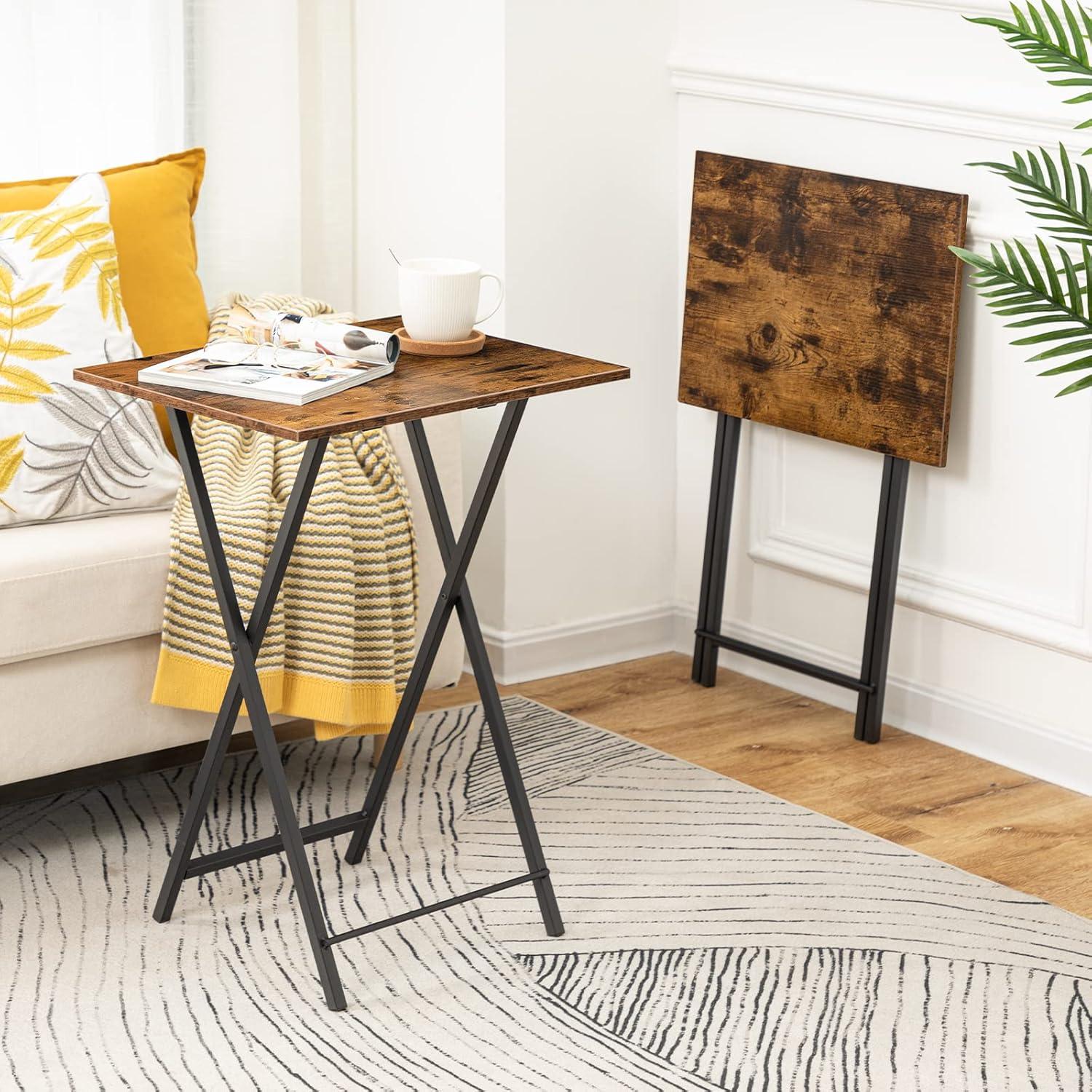 Rustic Brown and Black Folding TV Tray Table with Metal Frame