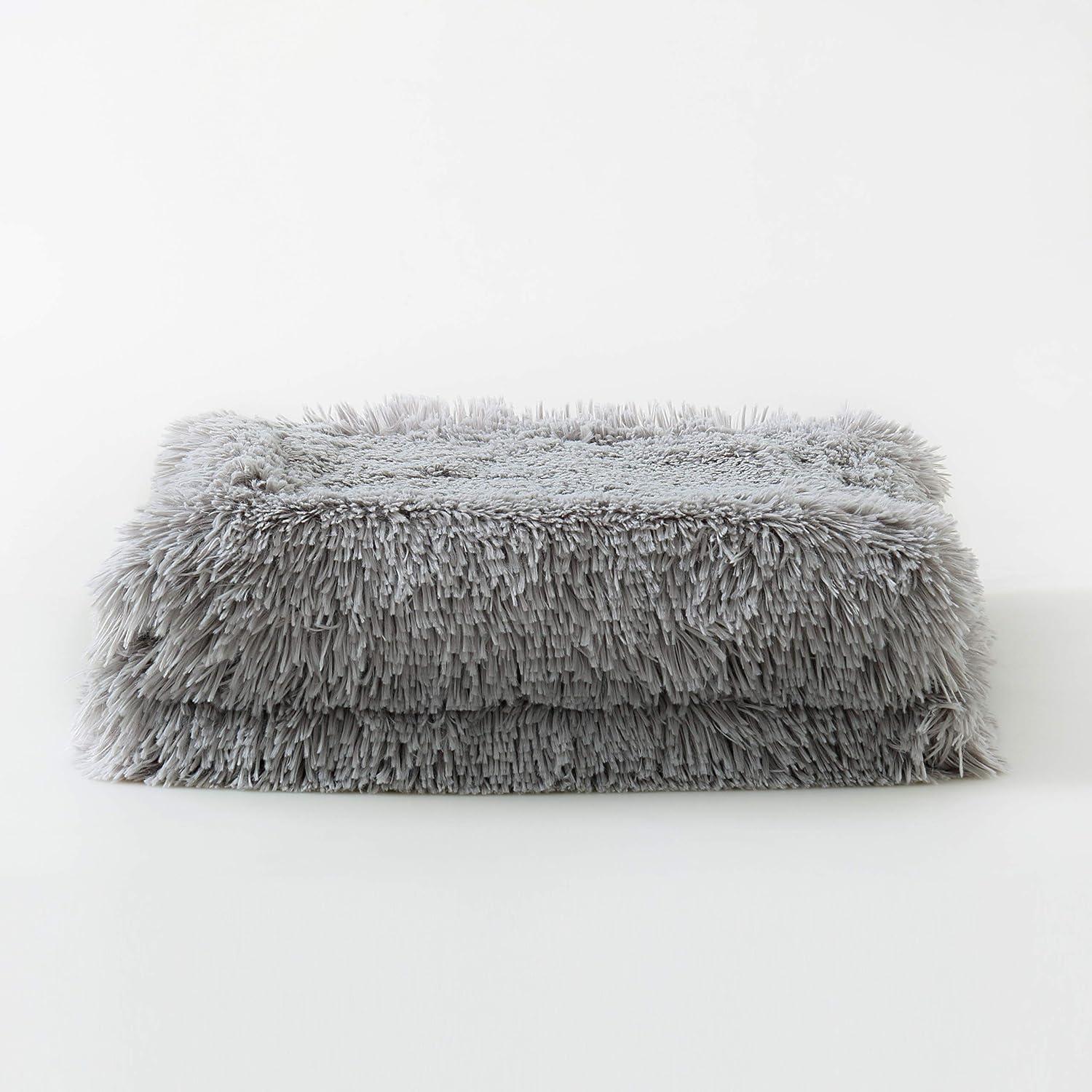 Luxurious Shaggy Grey Faux Fur 60"x70" Oversized Throw Blanket