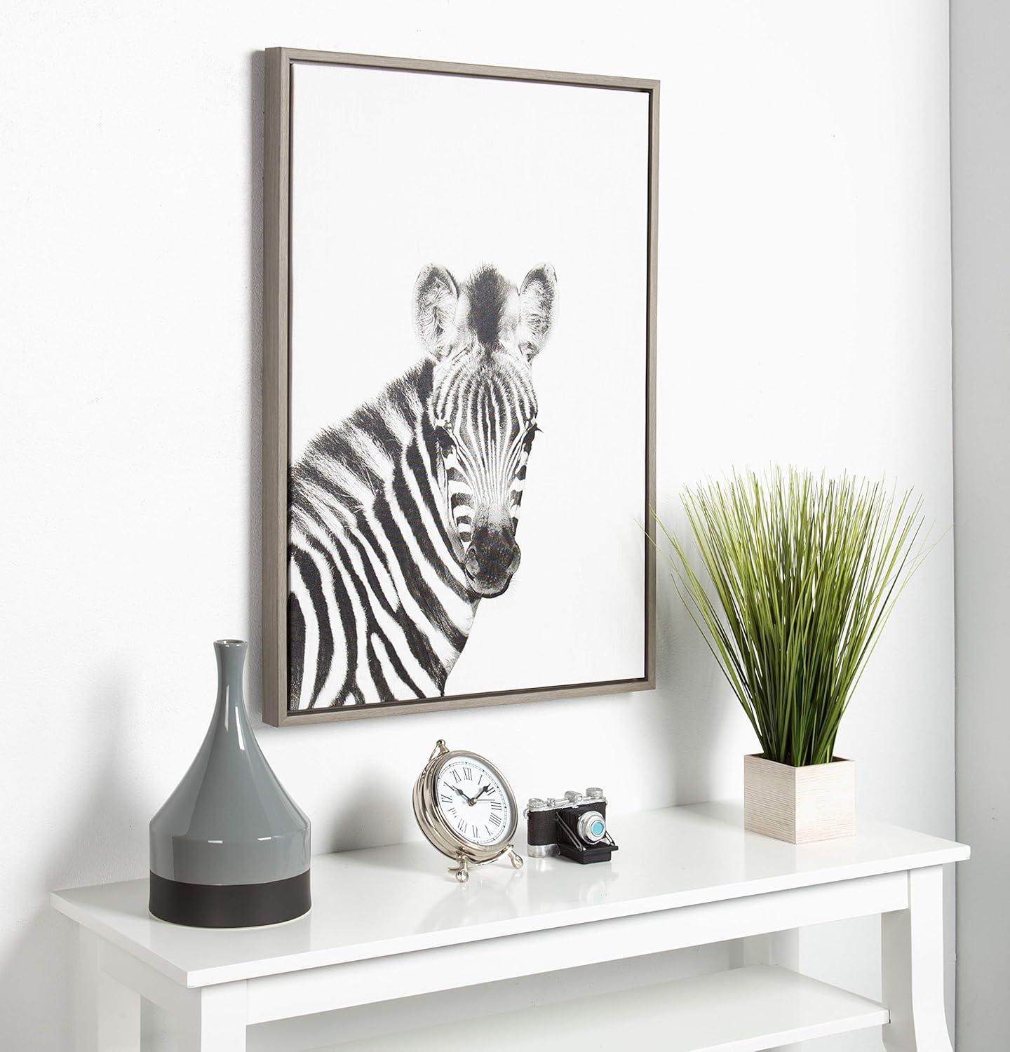 Gray Framed Black and White Baby Zebra Canvas Wall Art