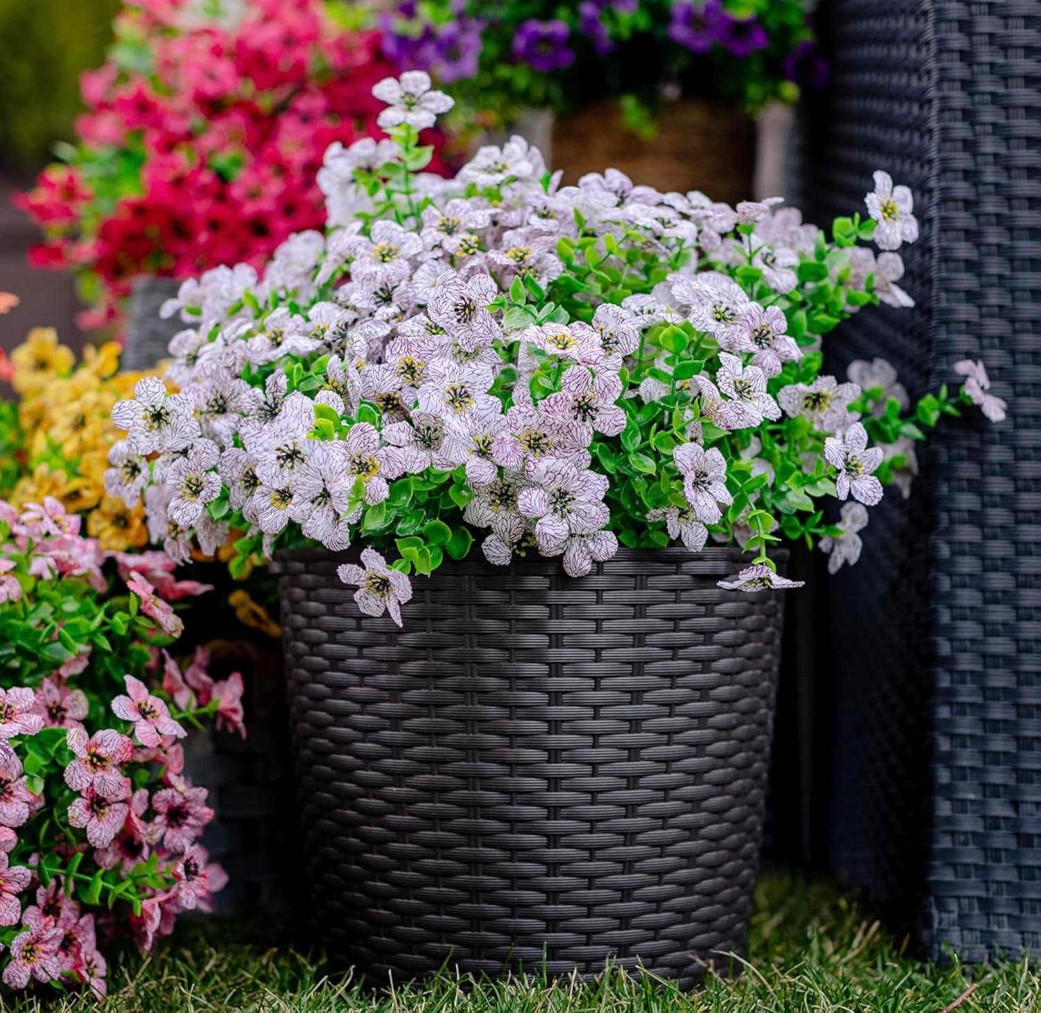 Artificial Flowers for Outdoors Fake Plants - 16 Bundles Faux Outside Greenery Boxwood UV Resistant No Fade Plastic Shrubs Fall Decor Farmhouse Home Garden Mums (White)
