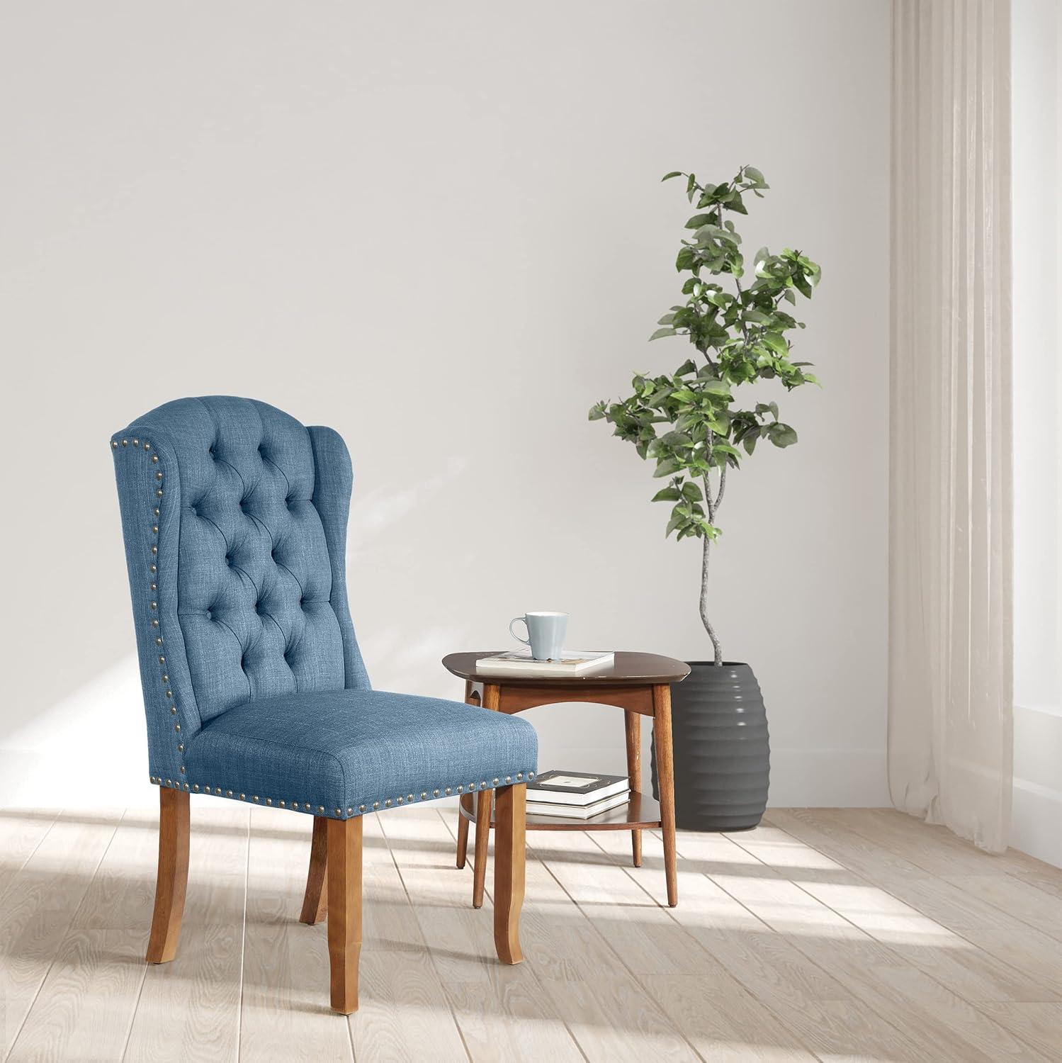 Jessica Tufted Wingback Dining Chair Navy - OSP Home Furnishings: Polyester Upholstery, Nailhead Trim, Solid Wood Legs