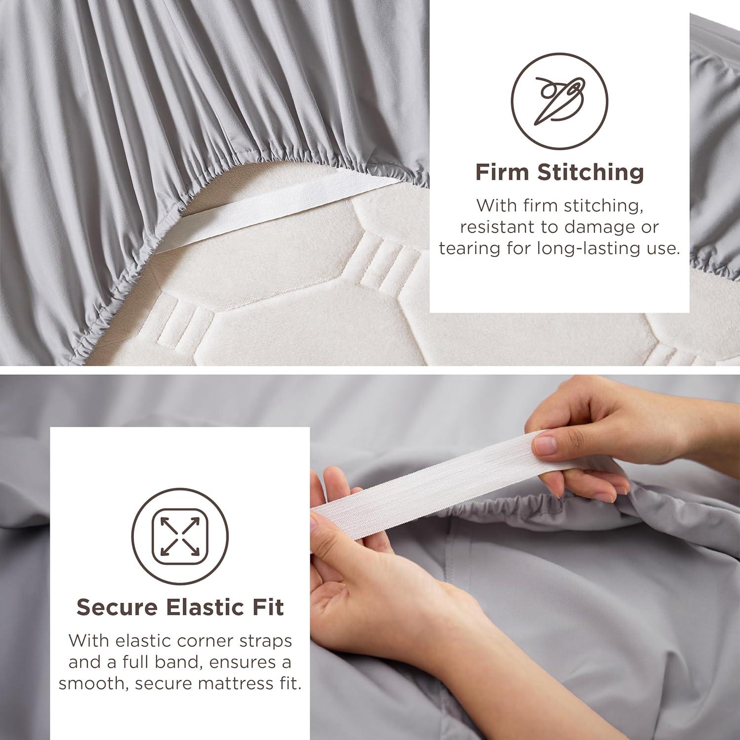 Bedsure Deep Pocket Twin Sheets Set - Fits Mattresses Up to 21 Inches Thick -3 Piece GentleSoft Bed Sheets, Moisture Wicking, Soft & Cooling Bedsheet & Pillowcases, Easy & Secure Fit, Light Grey