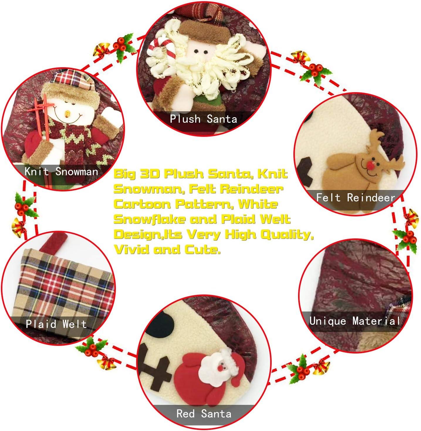 21 inch Plaid Christmas Stockings Snowman with Santa Claus One Piece, Felt Large Plush 3D Snowman Design Hanging Xmas Stocking for Girls Boys Gift Tree Mantel Party Décor (Red Snowman)