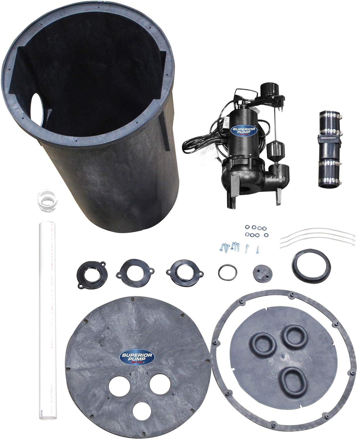 Superior 1/2 HP Black Thermoplastic Submersible Sewage Sump Pump Kit