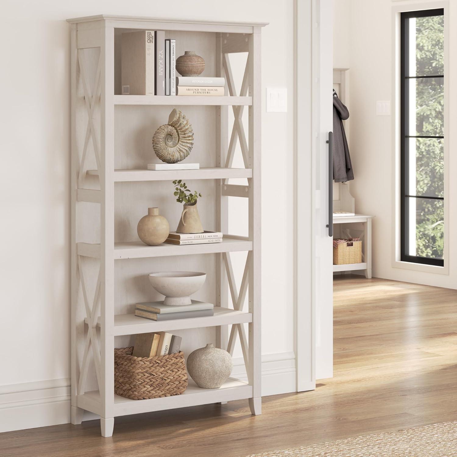 Key West Tall 5 Shelf Bookcase in Linen White Oak - Engineered Wood