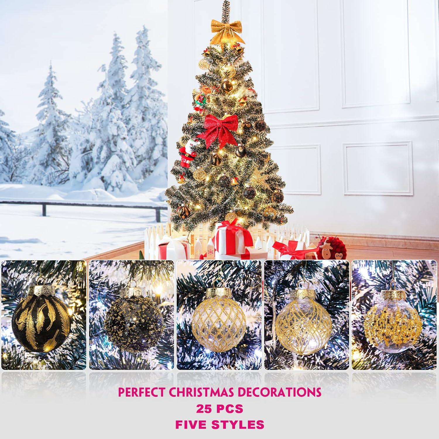 Christmas JoyMoreHome 25Pcs Christmas Tree Ball Ornaments 2.36" Red White Shatterproof Hanging Christmas Ball Ornaments for Xmas New Year Birthday Home Party Supplies