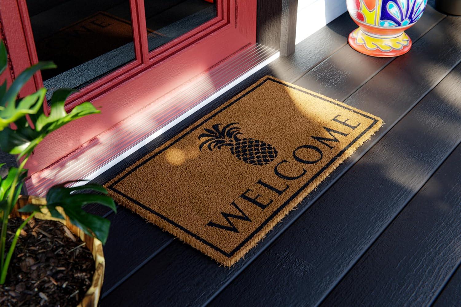 Classic Pineapple Welcome Mat, Natural Coir Fiber Doormat, Perfect for any Entryway, Anti-Slip Mat Backing