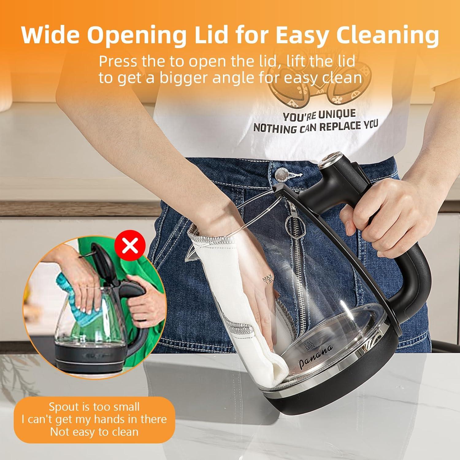 Panana Electric Kettle, Tea Kettle Pot, 1.8L, 1200W, Removable Stainless Steel Inner Lid for Easy Cleaning, Hot Water Kettle Teapot Boiler, Automatic Shut Off, BPA-Free