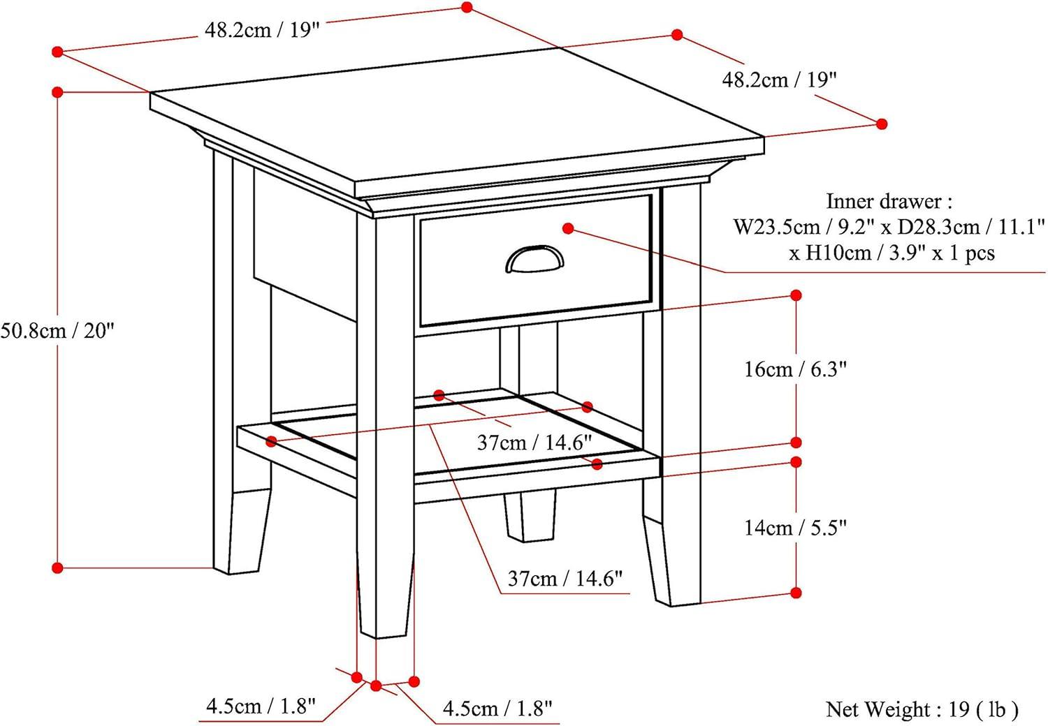 Simpli Home Redmond Wood 19" Square Transitional End Side Table in Rustic Natural Brown